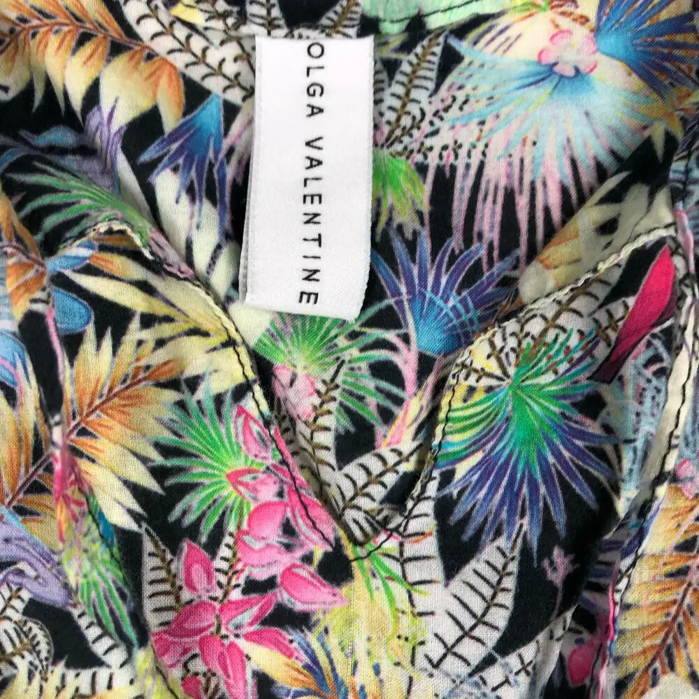 OLGA VALENTINE Black Colorful Tropical Flowy Dress Girls Size Small - Picture 3 of 5